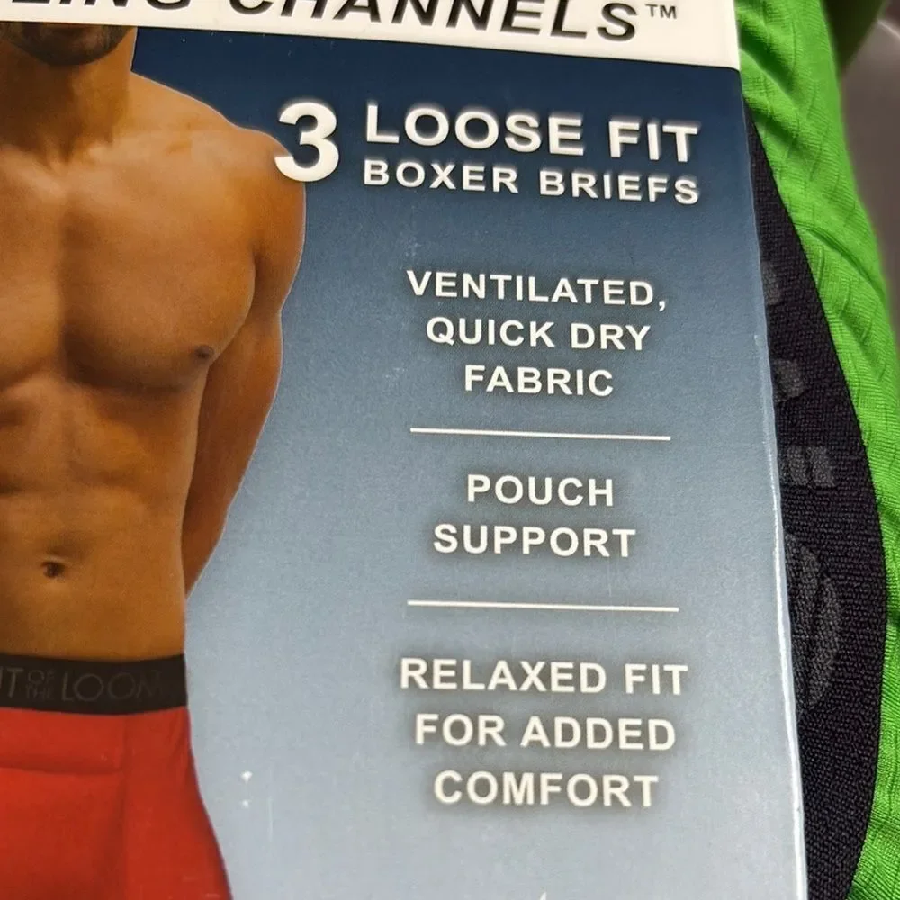 NWT Fruit of the Loom 3 pair loose fit Cooling Channels Comfort size M 32-34
